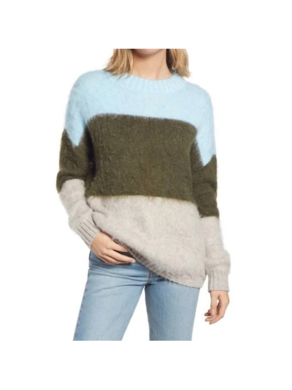 Nordstrom bp Label Oversized Brushed Trixie Colorblock Fuzzy Knit Sweater Size M